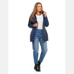 Przejściowa PUCHOWA kurtka damska GRANATOWA  z kapturem MORAJ